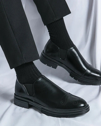 Men’s Slip-On Leather Shoes – Smart Casual Comfort with Elastic Panels