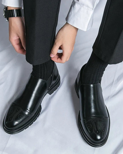 Men’s Slip-On Leather Shoes – Smart Casual Comfort with Elastic Panels