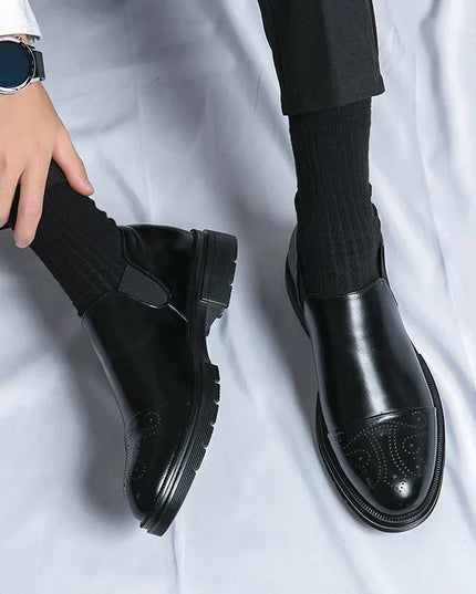 Men’s Slip-On Leather Shoes – Smart Casual Comfort with Elastic Panels