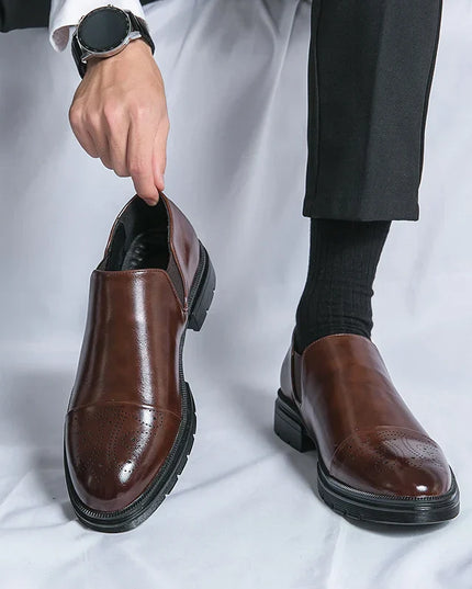 Men’s Slip-On Leather Shoes – Smart Casual Comfort with Elastic Panels