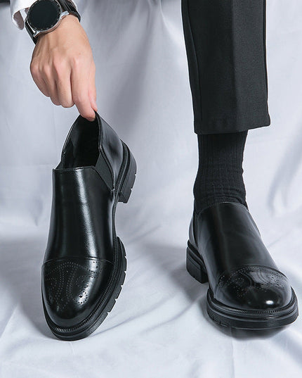 Men’s Slip-On Leather Shoes – Smart Casual Comfort with Elastic Panels