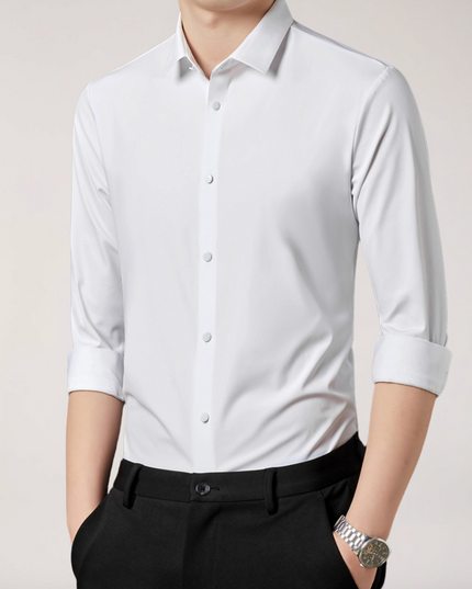 Men's Stretch Button-Up Shirt – Slim Fit Long Sleeve Dress Shirt for Business & Casual Wear
