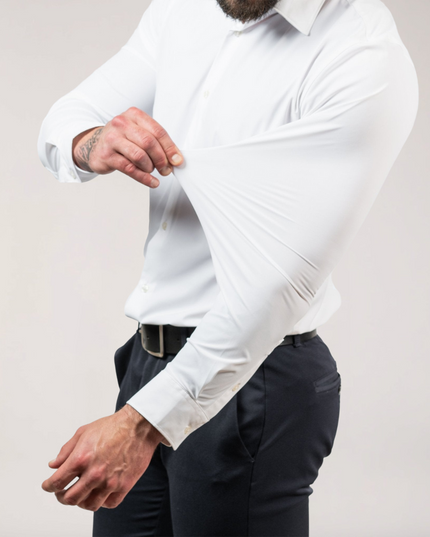 Men's Stretch Button-Up Shirt – Slim Fit Long Sleeve Dress Shirt for Business & Casual Wear