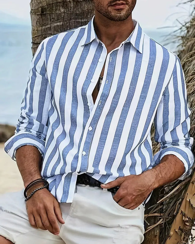 Men’s Striped Casual Shirt – Lightweight Long Sleeve Shirt for Everyday Wear