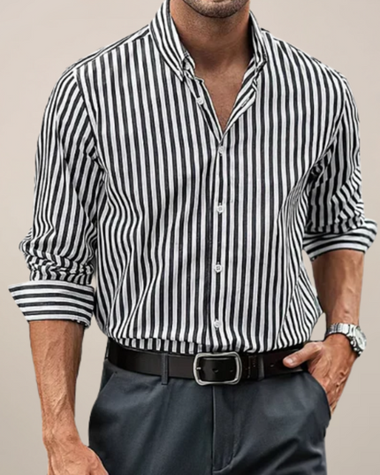 Men’s Striped Long Sleeve Shirt – Classic Smart Casual Button-Up