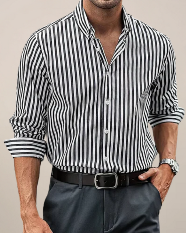 Men’s Striped Long Sleeve Shirt – Classic Smart Casual Button-Up