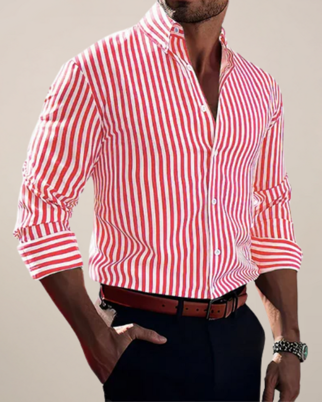 Men’s Striped Long Sleeve Shirt – Classic Smart Casual Button-Up