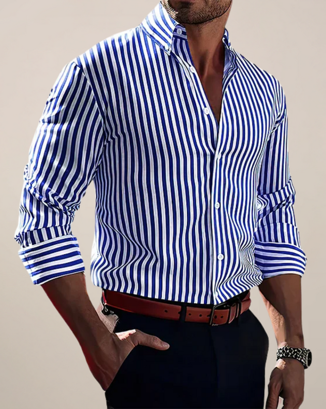 Men’s Striped Long Sleeve Shirt – Classic Smart Casual Button-Up