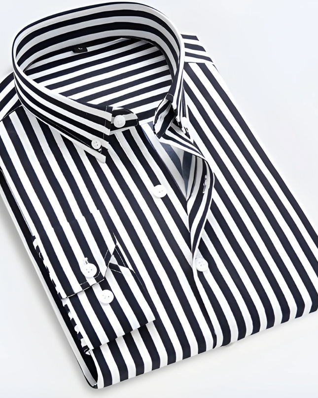 Men’s Striped Long Sleeve Shirt – Smart Casual Button-Up in Multiple Colours