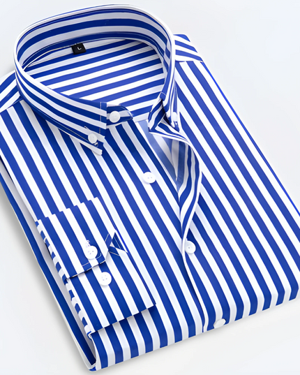 Men’s Striped Long Sleeve Shirt – Smart Casual Button-Up in Multiple Colours