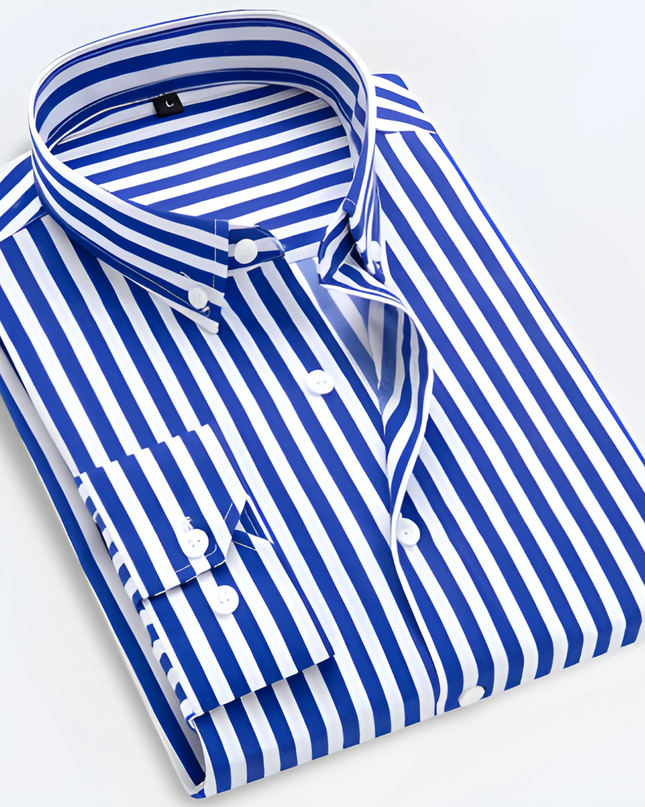 Men’s Striped Long Sleeve Shirt – Smart Casual Button-Up in Multiple Colours