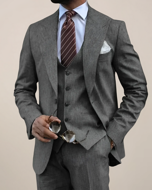 Men’s Tailored Three-Piece Suit with Single-Breasted Blazer – Formal and Business