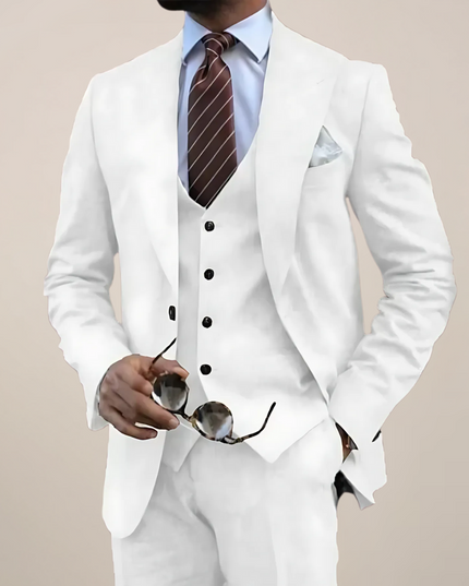 Men’s Tailored Three-Piece Suit with Single-Breasted Blazer – Formal and Business