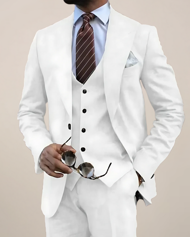 Men’s Tailored Three-Piece Suit with Single-Breasted Blazer – Formal and Business