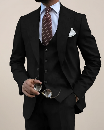 Men’s Tailored Three-Piece Suit with Single-Breasted Blazer – Formal and Business
