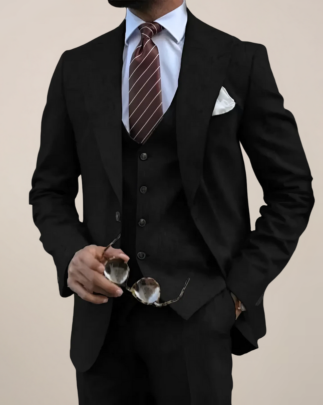 Men’s Tailored Three-Piece Suit with Single-Breasted Blazer – Formal and Business