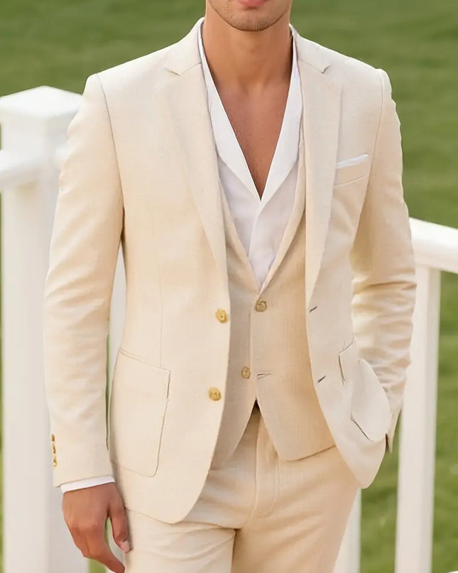 Men's Three-Piece Casual Flat Collar Suit – Smart & Breathable for Work or Weddings