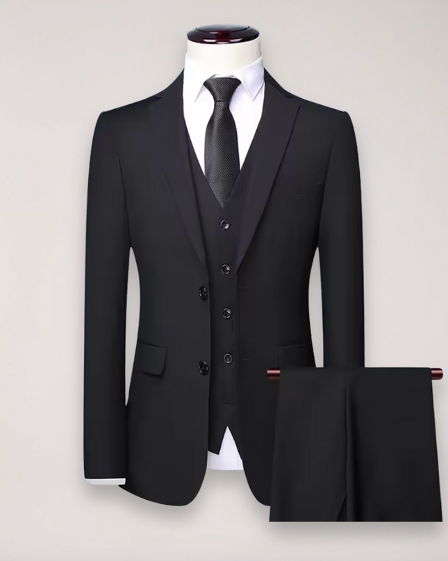 Men’s Three-Piece Formal Suit – Tailored Fit Blazer, Waistcoat, and Trousers