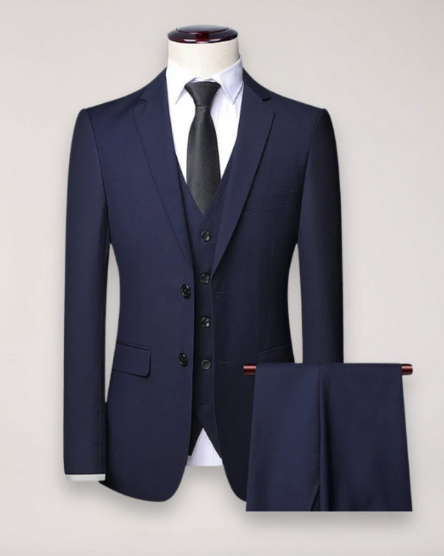 Men’s Three-Piece Formal Suit – Tailored Fit Blazer, Waistcoat, and Trousers