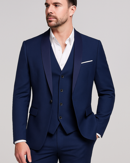 Men’s Three-Piece Slim Fit Suit – Shawl Lapel – Tailored Elegance