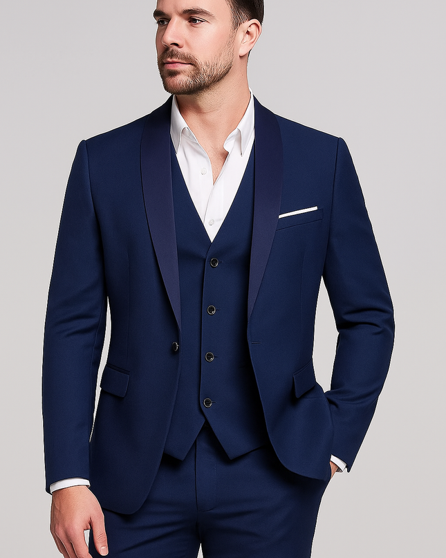 Men’s Three-Piece Slim Fit Suit – Shawl Lapel – Tailored Elegance