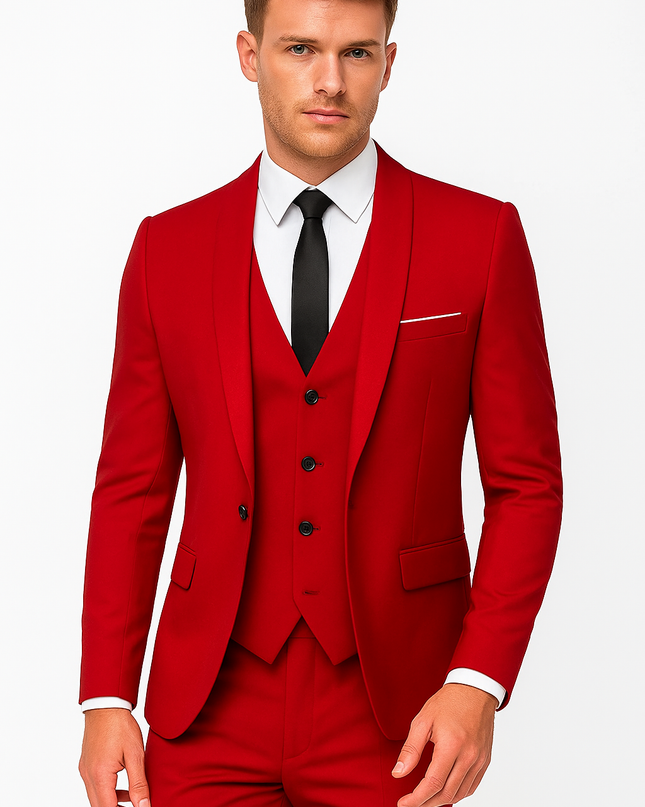 Men’s Three-Piece Slim Fit Suit – Shawl Lapel – Tailored Elegance