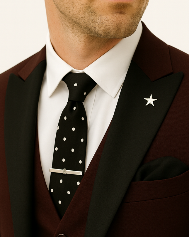 Men’s Three-Piece Suit – Burgundy, Tailored Formal Set