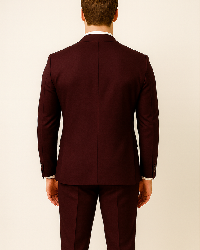 Men’s Three-Piece Suit – Burgundy, Tailored Formal Set
