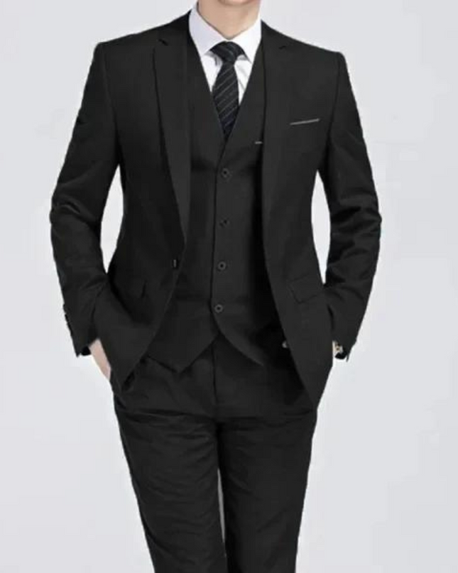 Men’s Three-Piece Suit – Single-Button Black Formal Set
