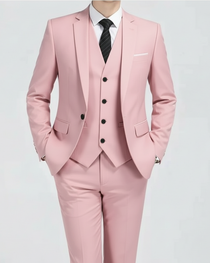 Men’s Three-Piece Suit – Single-Button Black Formal Set