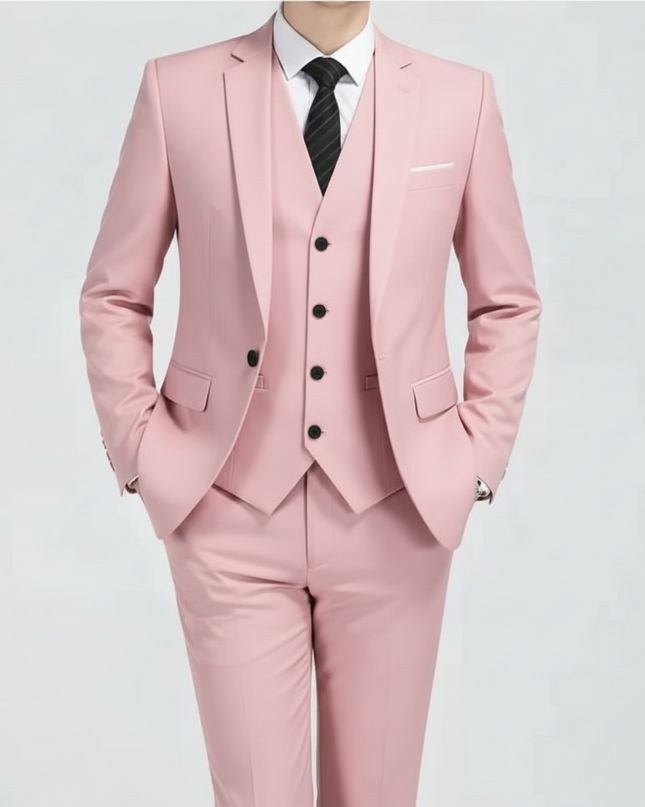 Men’s Three-Piece Suit – Single-Button Black Formal Set