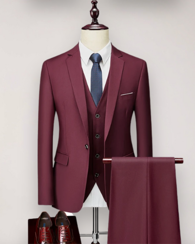 Men’s Three-Piece Suit Set – Tailored Fit Blazer, Waistcoat, and Trousers for Formal Occasions