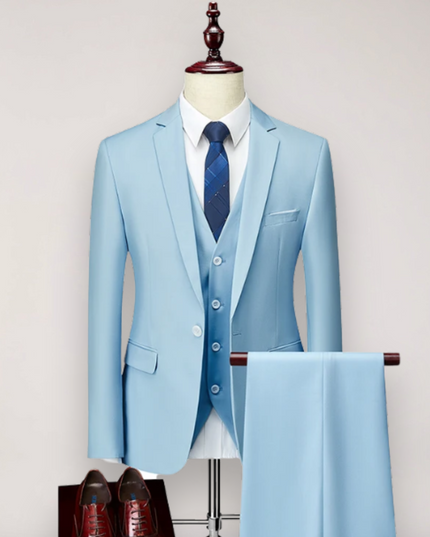 Men’s Three-Piece Suit Set – Tailored Fit Blazer, Waistcoat, and Trousers for Formal Occasions