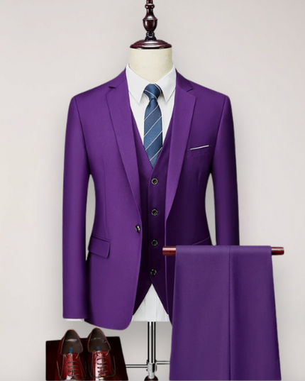 Men’s Three-Piece Suit Set – Tailored Fit Blazer, Waistcoat, and Trousers for Formal Occasions