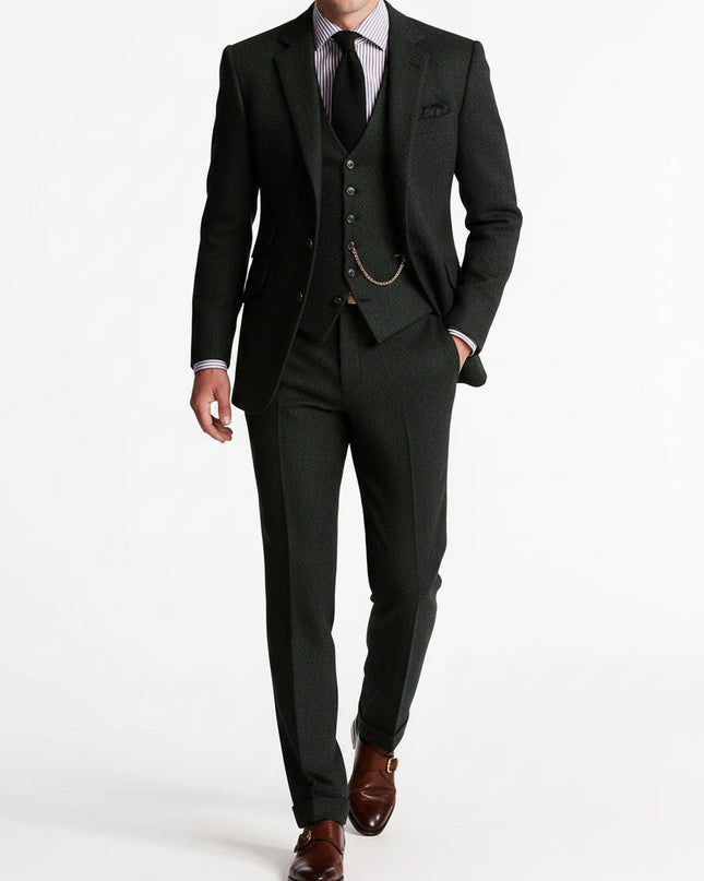 Men’s Three-Piece Tweed Tuxedo – Classic Tailored Suit Set