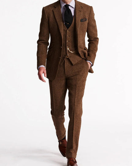 Men’s Three-Piece Tweed Tuxedo – Classic Tailored Suit Set