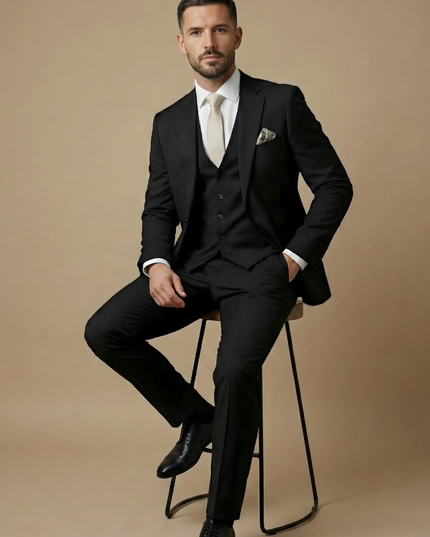 Men’s Three-Piece Wedding Guest Suit – Tailored Slim Fit Jacket, Waistcoat and Trousers for Formal Celebrations