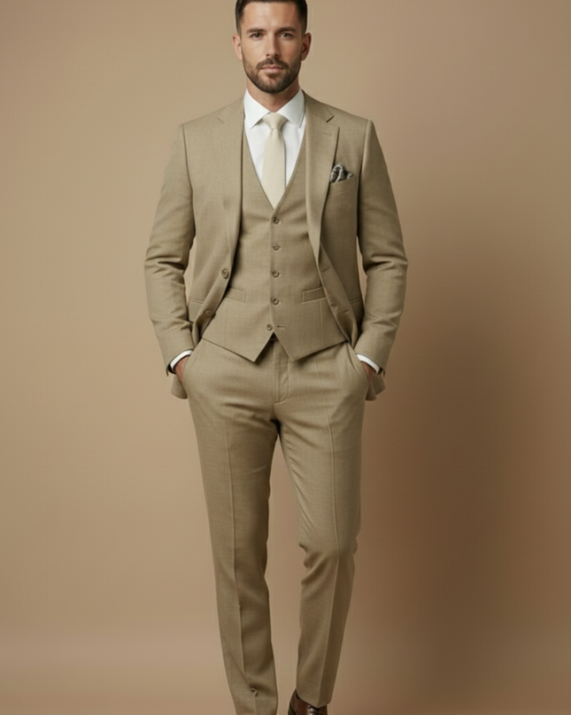 Men’s Three-Piece Wedding Guest Suit – Tailored Slim Fit Jacket, Waistcoat and Trousers for Formal Celebrations