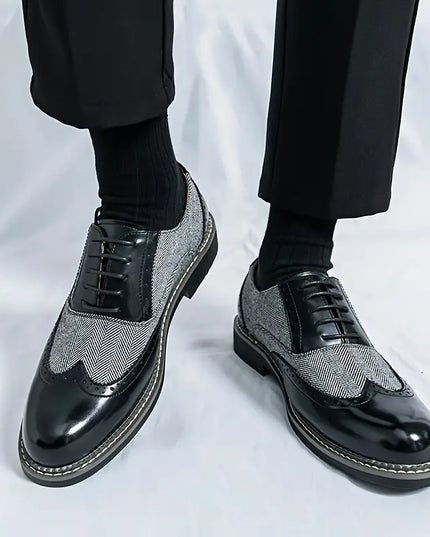 Men’s Tweed Oxford Brogues – Classic Almond Wingtip Lace-Up Shoes