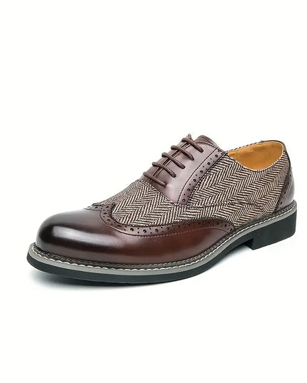Men’s Tweed Oxford Brogues – Classic Almond Wingtip Lace-Up Shoes
