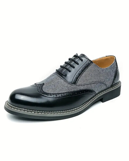 Men’s Tweed Oxford Brogues – Classic Almond Wingtip Lace-Up Shoes