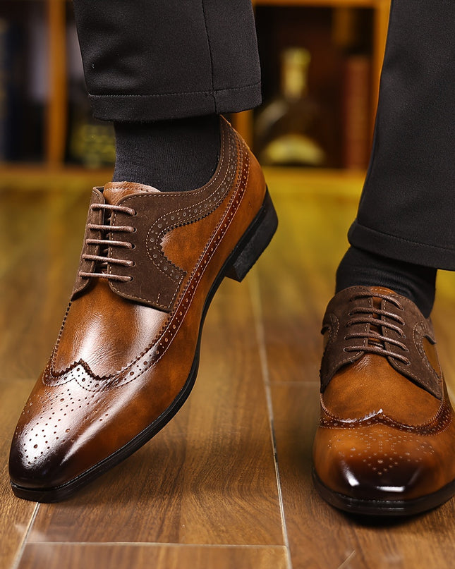 Men’s Two-Tone Brogue Oxford Shoes – Wingtip Elegance for Formal Settings