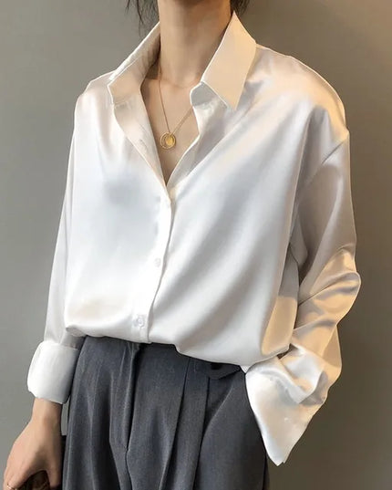 Stella | Women’s Long Sleeve Button Down Satin Blouses