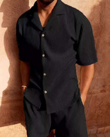 Casual Button-Up Shirt and Shorts Set for Men