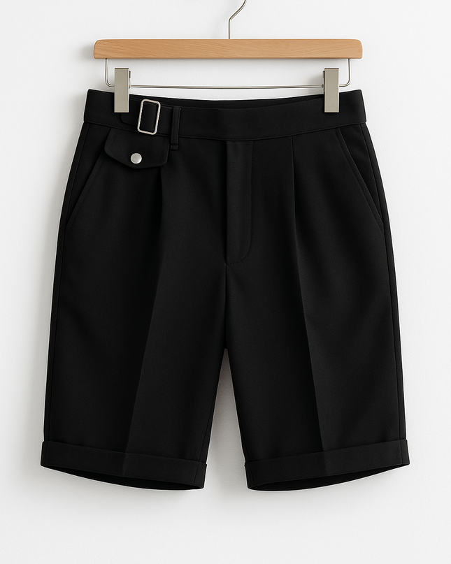 Pleated Tailored Shorts with Side Buckles – Slim Fit