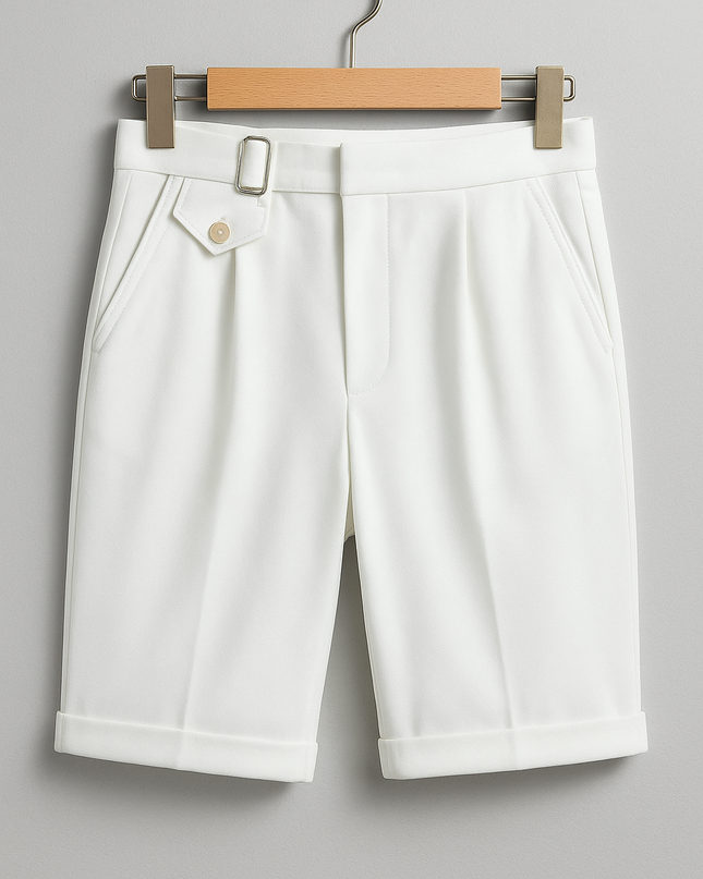 Pleated Tailored Shorts with Side Buckles – Slim Fit