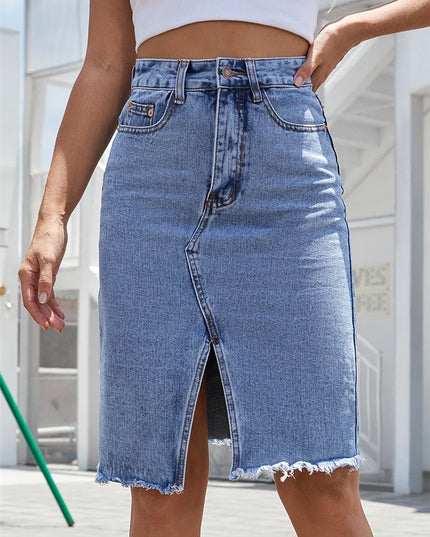 GISELE – Casual Slit Midi Denim Skirt