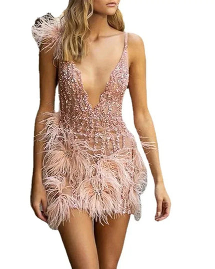 Jasmine | Women’s Cocktail Dress with Fringe Feathers