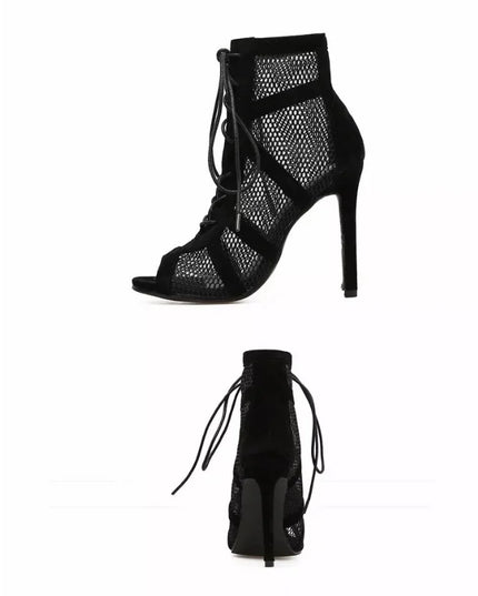 Amara - Lace-Up Mesh Stiletto Sandals