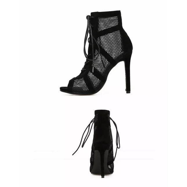 Amara - Lace-Up Mesh Stiletto Sandals